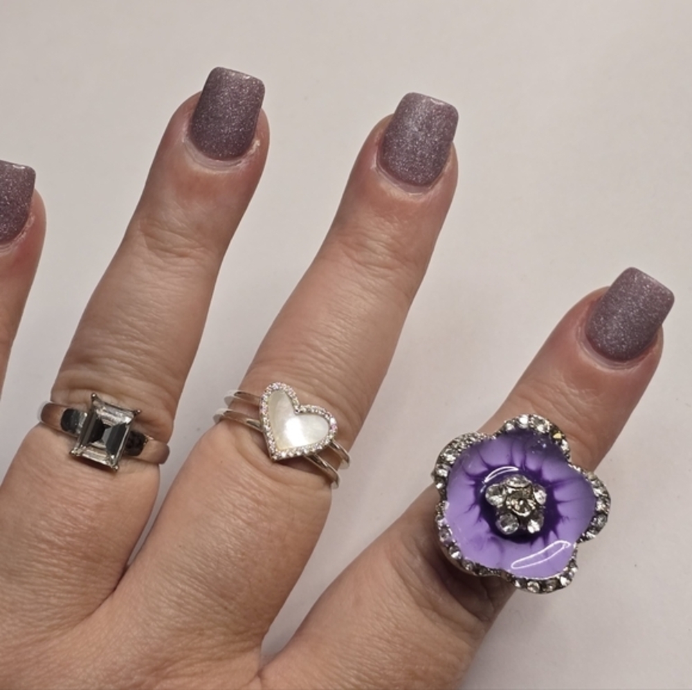 Treska Elegant Purple Flower Ring with Silver Accents Size 7 Bundle Lot